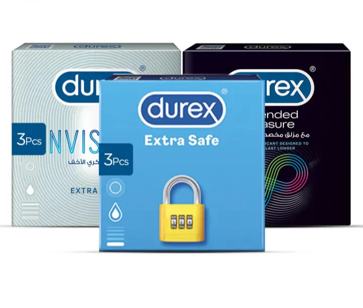 Durex Condoms Try Me Pack - Invisible 3 Pcs + Extended Pleasure 3 Pcs + Extra Safe 3 Pcs